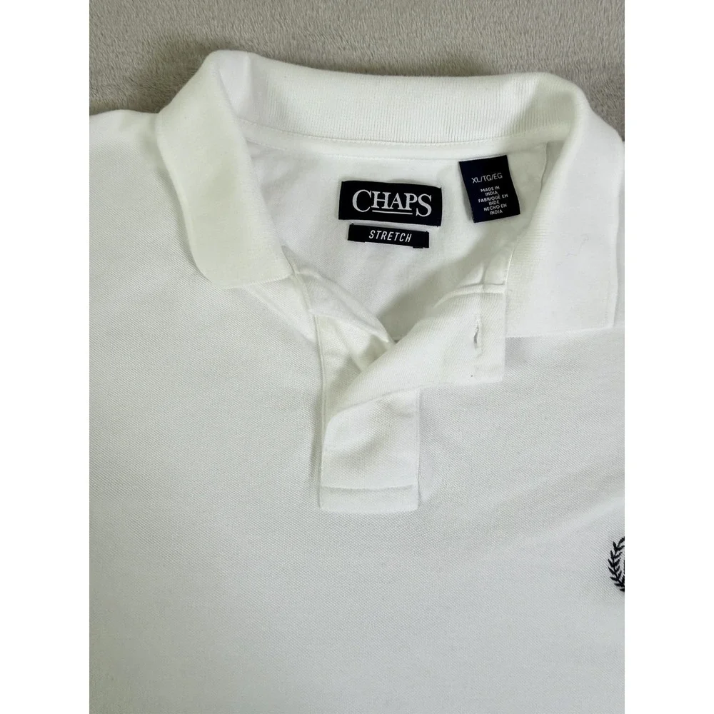 Chaps Stretch Polo Shirt Men's XL White Embroidered‎ Logo Casual Golf Polo